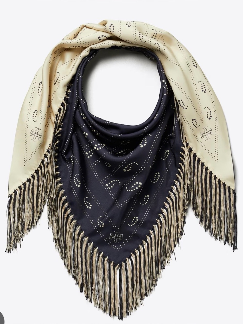 ISO! Tory Burch Silk Triangle Scarf Fringe